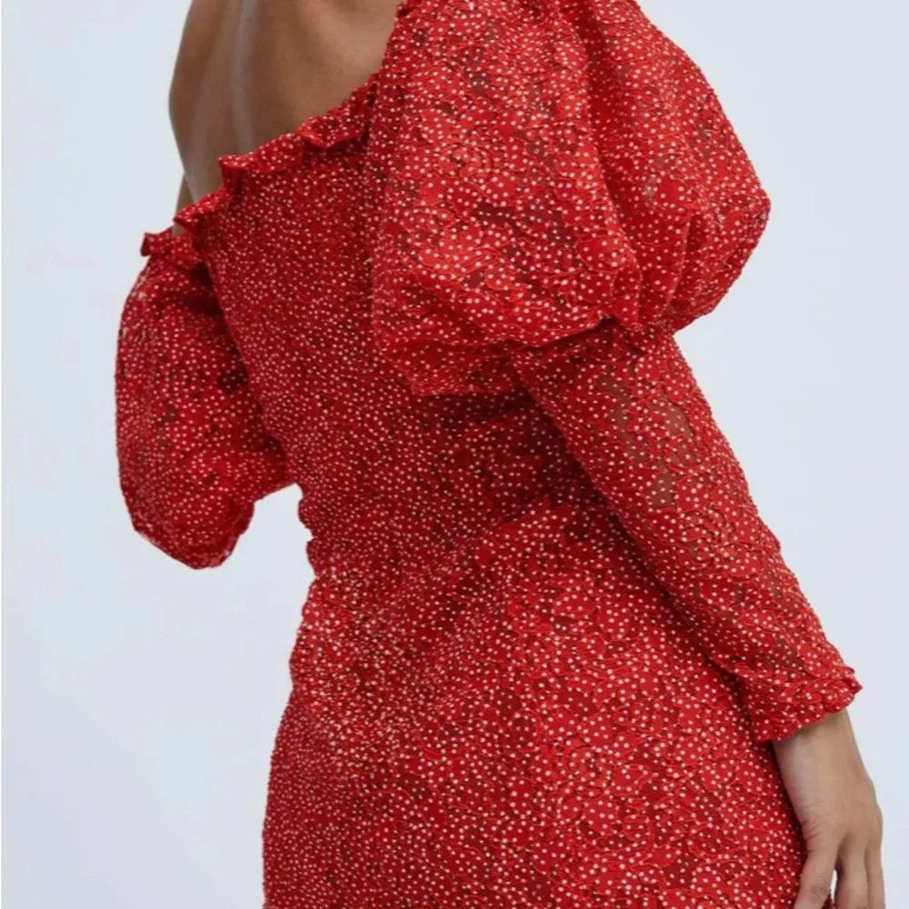 For love and lemons red polka dot CLARISSE OFF THE SHOULDER MINI DRESS size xs - Picture 2 of 2